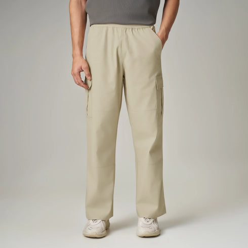 XYXX Textured Wide-Straight Fit Cargo Pants - Creamy Tan