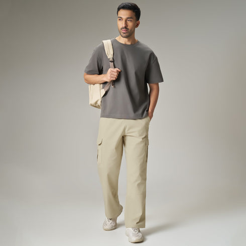 XYXX Textured Wide-Straight Fit Cargo Pants - Creamy Tan