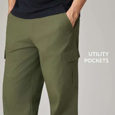 XYXX Textured Wide-Straight Fit Cargo Pants - Olive Green