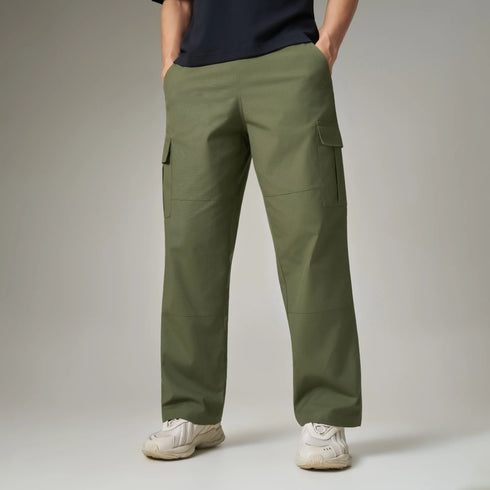 XYXX Textured Wide-Straight Fit Cargo Pants - Olive Green