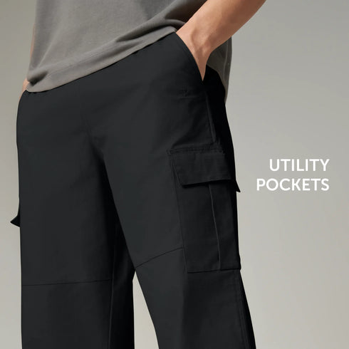 XYXX Textured Wide-Straight Fit Cargo Pants - Onyx Black