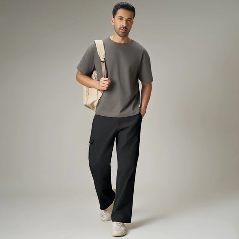 XYXX Textured Wide-Straight Fit Cargo Pants - Onyx Black