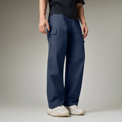 XYXX Textured Wide-Straight Fit Cargo Pants - Midnight Blue