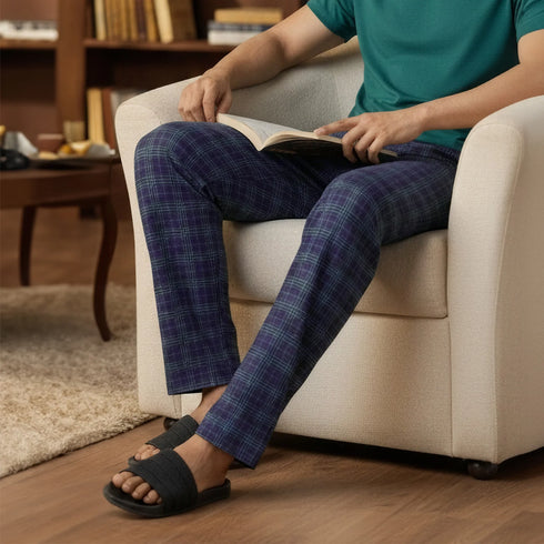 XYXX Checkmate Combed Cotton Pyjamas Storm Blue