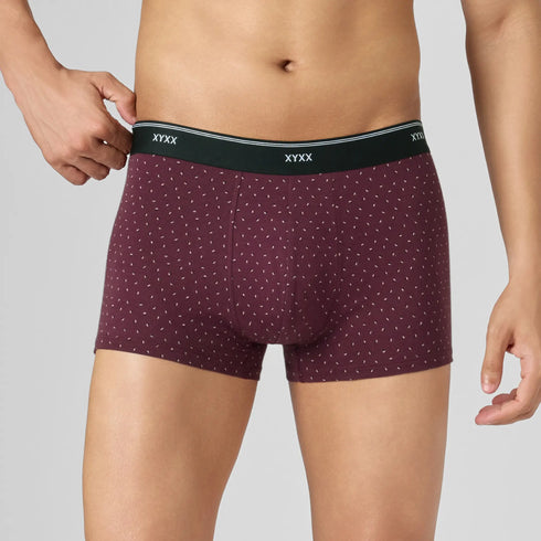 XYXX Odour-Free Printed Cotton Trunks - Bordeaux Red
