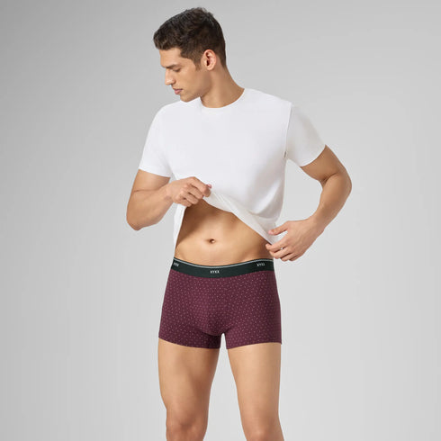 XYXX Odour-Free Printed Cotton Trunks - Bordeaux Red