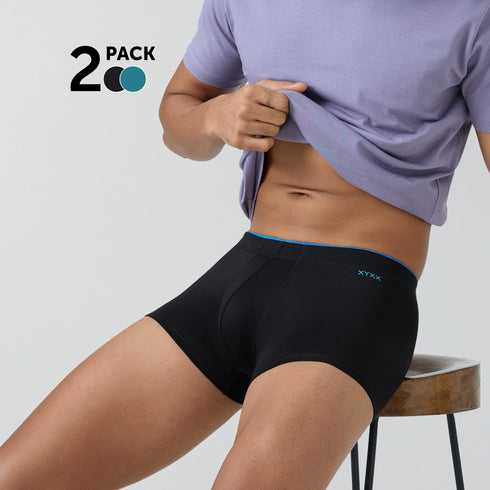 XYXX Uno Cotton Trunks Pack of 2 (Black Knight/Ocean Blue)