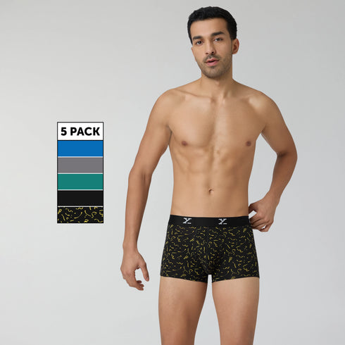 XYXX Aero Traq Rave Cotton Trunks Blue Green Grey Confetti Black (Pack of 5)