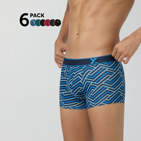 XYXX Parallax Aero Traq Cotton Trunks Blue Confetti Black (Pack of 6)