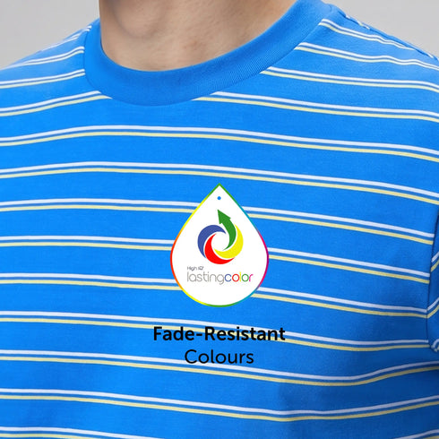 XYXX Stripe Cotton Crewneck T-shirt - Pacific Blue