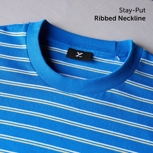 XYXX Stripe Cotton Crewneck T-shirt - Pacific Blue