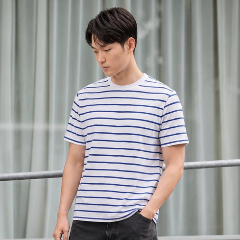 XYXX Stripe Cotton Crewneck T-shirt - Polar White