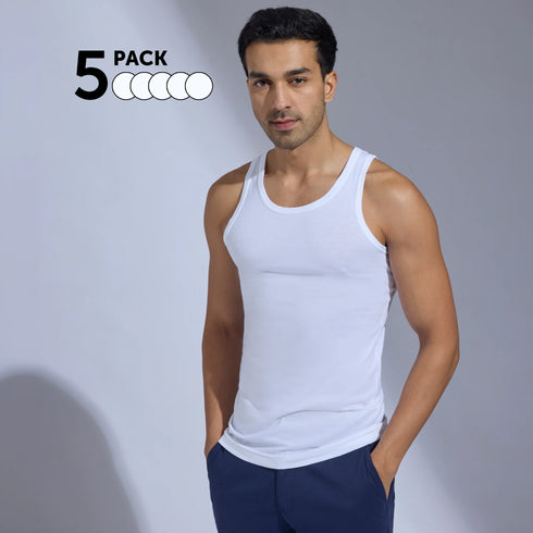 XYXX Super-Soft Combed Cotton Vest Polar White (Pack of 5)