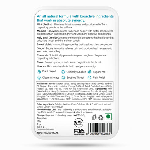 Wellbeing Nutrition Melts instant Throat Relief Oral Strips
