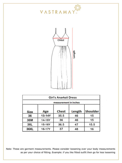 VASTRAMAY Girl's Aqua Floral Print Anarkali With Pink Dupatta