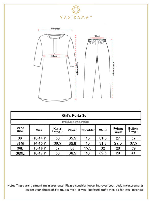 Yuva VASTRAMAY Girls Pink Floral Printed Kurta With Cream Pant Set