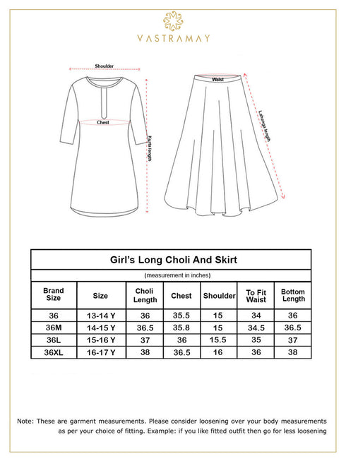 Vastramay Girl's Maroon Mirror Work Flared Kurta And Long Skirt Set