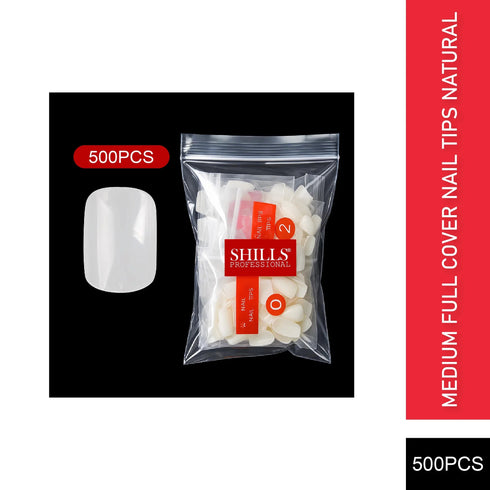 Shills Professional PKT 500pcs Medium Full Cover Nail Tips Natural