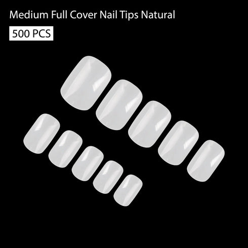 Shills Professional PKT 500pcs Medium Full Cover Nail Tips Natural
