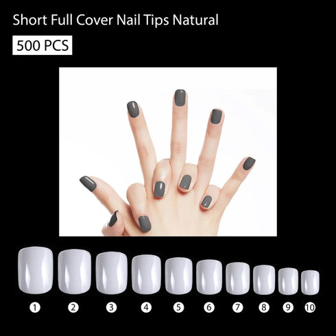 Shills Professional PKT 500pcs Short Full Cover Nail Tips Natural