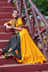 Shubhkala Yellow & Black Soft Cotton Resham Embroidered Navratri Lehenga