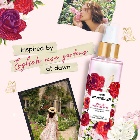 Wanderlust English Country Rose Floral Long Lasting Fine Fragrance Body & Hair Mist