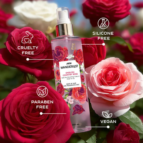 Wanderlust English Country Rose Floral Long Lasting Fine Fragrance Body & Hair Mist