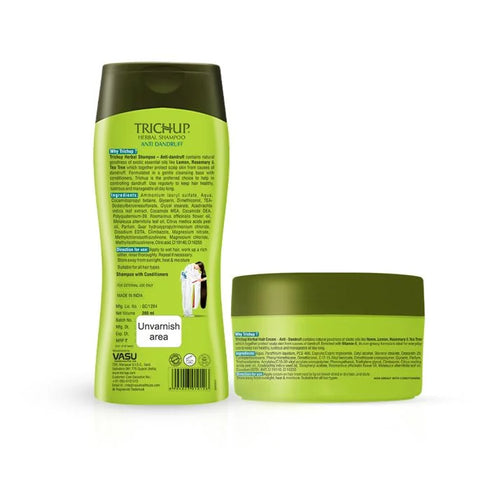 Vasuestore trichup anti dandruff shampoo cream kit infused with neem rosemary tea tree prevents white flakes and helps to restore protect normal health of your scalp skin