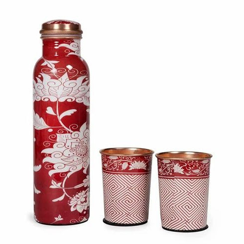 Coppjal Printed Copper Bottle And Glass Set