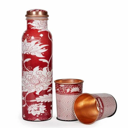 Coppjal Printed Copper Bottle And Glass Set