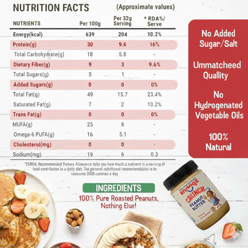 SNAAQZ Natural Crunchy Peanut Butter 500gm