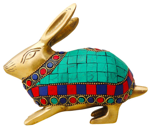 Brass Showpiece Rabbit Stone Statue 0.6kg