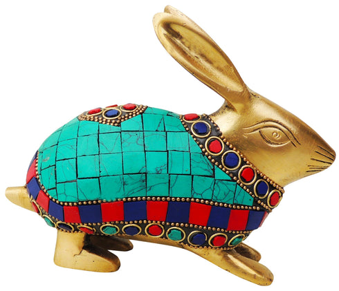 Brass Showpiece Rabbit Stone Statue 0.6kg