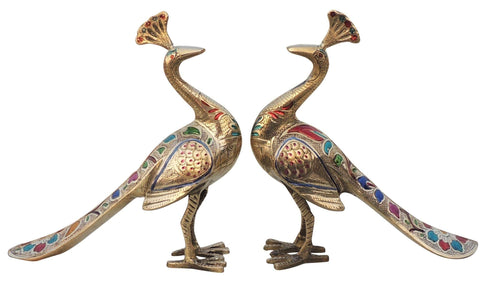 Brass Showpiece Peacock Pair Statue 2.32Kg