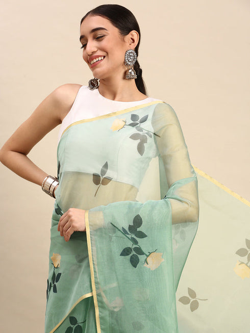 Deeva Sarees Green Organza Silk Saree
