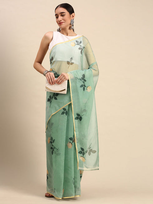 Deeva Sarees Green Organza Silk Saree