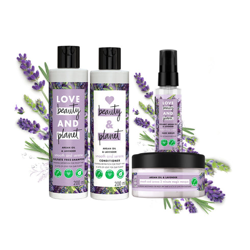 Love Beauty And Planet Natural Argan Oil and Lavender Anti-Frizz Smoothening - Shampoo|Conditioner Mask and Serum
