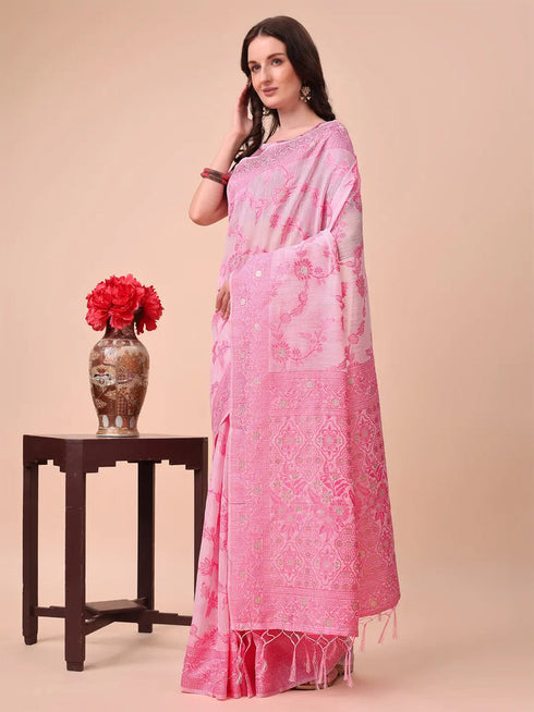 Deeva Sarees Pink Cotton Saree
