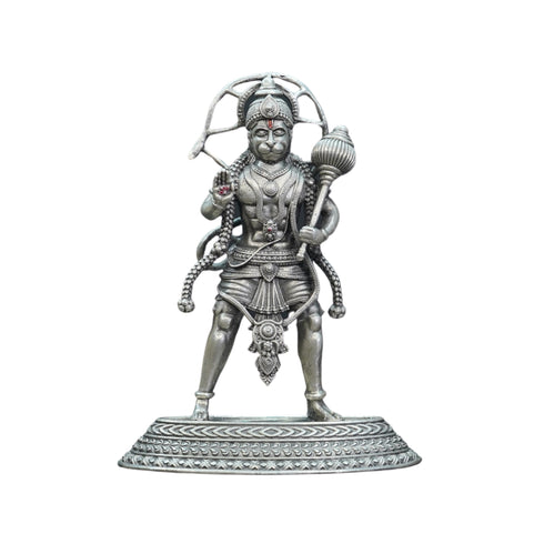 Pure Silver Antique Ashirwad Hanuman Standing With Mala 100.01G By Mahita Collections