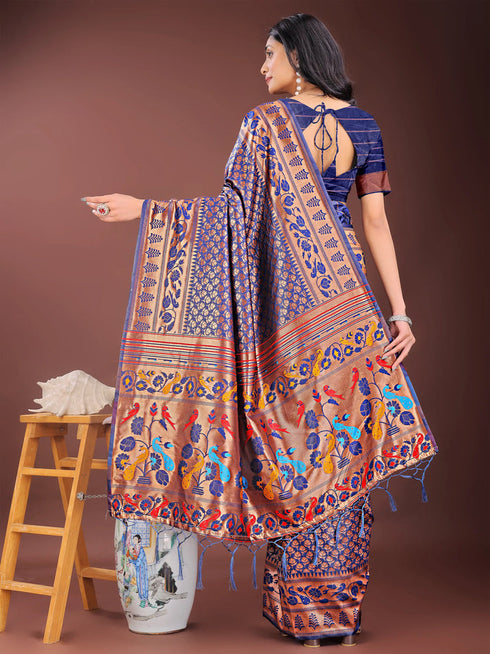 Deeva Sarees Navy Blue Silk Saree