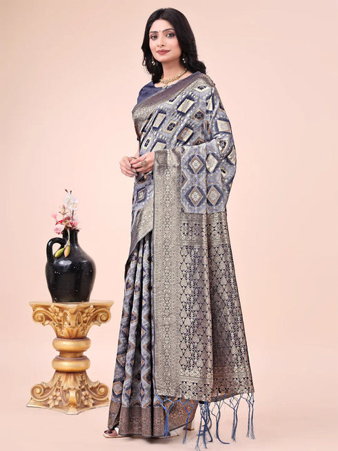 Deeva Sarees Navy Blue Cotton Saree