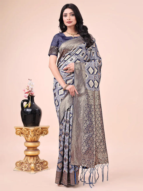 Deeva Sarees Navy Blue Cotton Saree