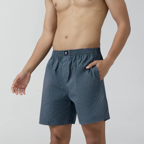 XYXX Astor Combed Cotton Boxer Shorts Green Hexagon