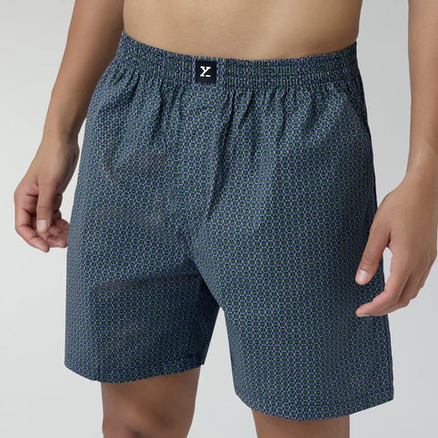 XYXX Astor Combed Cotton Boxer Shorts Green Hexagon