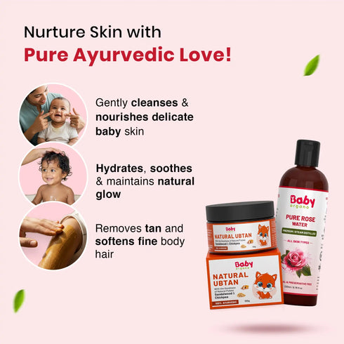 Babyorgano Skin Care Combo for Kids Natural Ubtan Pure Rose Water Combo