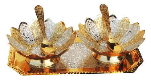 Brass Decorative 2 Bowl Set With Tray 0.14kg