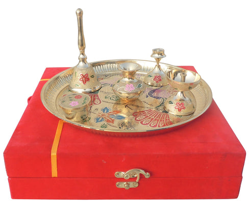 Brass Puja Thali Set With Velvet Box 1.27kg