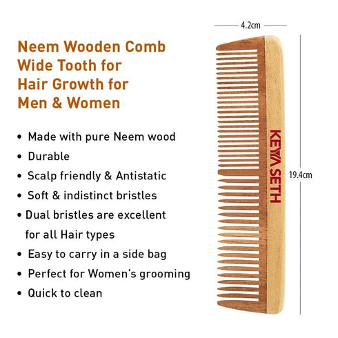Keya Seth Aromatherapy Handmade Neem Wooden Comb Dual tooth & Tail Comb Combo