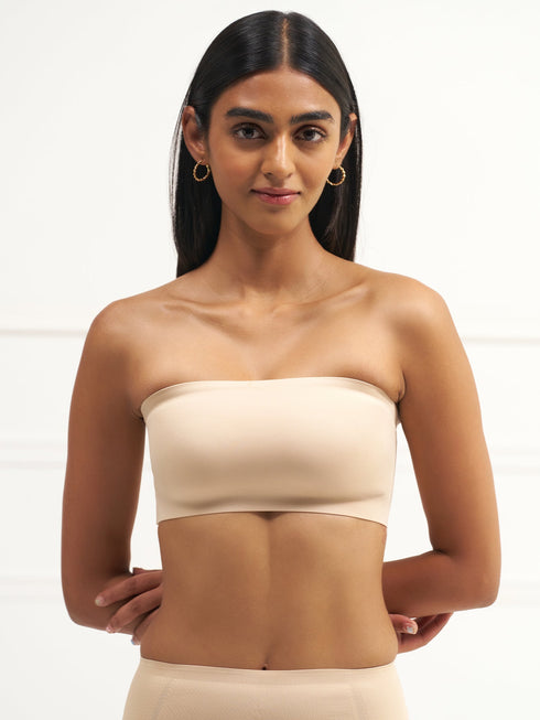 UNDERNEAT Bandeau - No Slip Non-Padded Wireless Seamless Tube Bra - Beige
