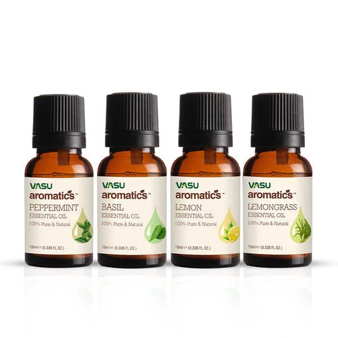 Vasuestore Vasu Aromatics Combo of Basil Peppermint Lemon Lemongrass Essential Oil